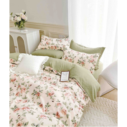 Lenjerie de Pat Finet 6 Piese Verde cu Floricele Lenjerie de Pat Finet 6 Piese Verde cu Floricele