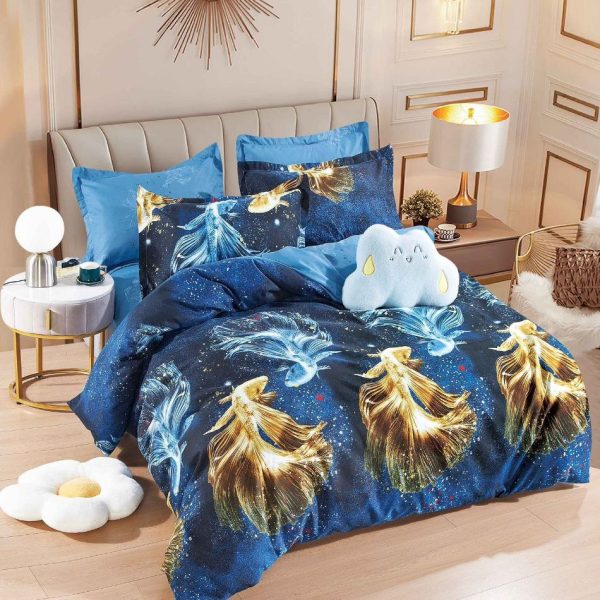 lenjerie-de-pat-finet-albastra-cu-pesti Lenjerie de Pat Finet Albastra cu Pesti