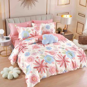 Lenjerie de Pat Finet Roz cu Floricele Lenjerie de Pat Finet Roz cu Floricele