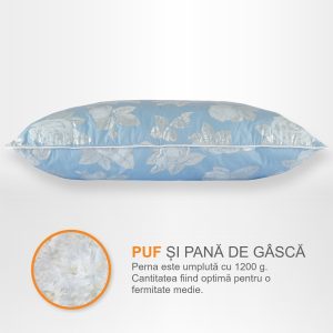 Perna puf gasca bleu cu trandafiri 50x70 cm
