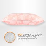 Perna puf gasca roz cu trandafiri 50x70 cm Perna puf gasca roz cu trandafiri 50x70 cm