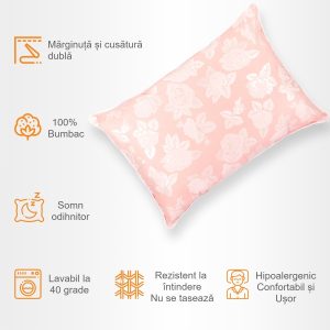 Perna puf gasca roz cu trandafiri 50x70 cm - imagine 1