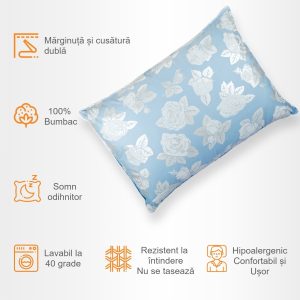 Perna puf gasca bleu cu trandafiri 50x70 cm - imagine 1
