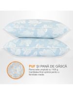 Set 2 perne puf gasca bleu cu trandafiri 50x70 cm Set 2 perne puf gasca bleu cu trandafiri 50x70 cm