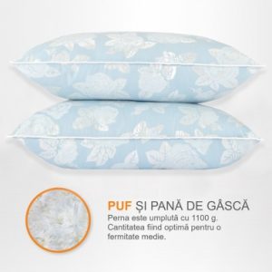 Set 2 perne puf gasca bleu cu trandafiri 50x70 cm