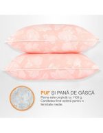 Set 2 perne puf gasca roz cu trandafiri 50x70 cm Set 2 perne puf gasca roz cu trandafiri 50x70 cm