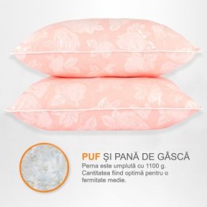 Set 2 perne puf gasca roz cu trandafiri 50x70 cm