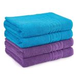 Set 4 Prosoape bumbac turcoaz si mov 50x90cm 500g