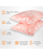 Set 2 perne puf gasca roz cu trandafiri 50x70 cm Set 2 perne puf gasca roz cu trandafiri 50x70 cm - imagine 2