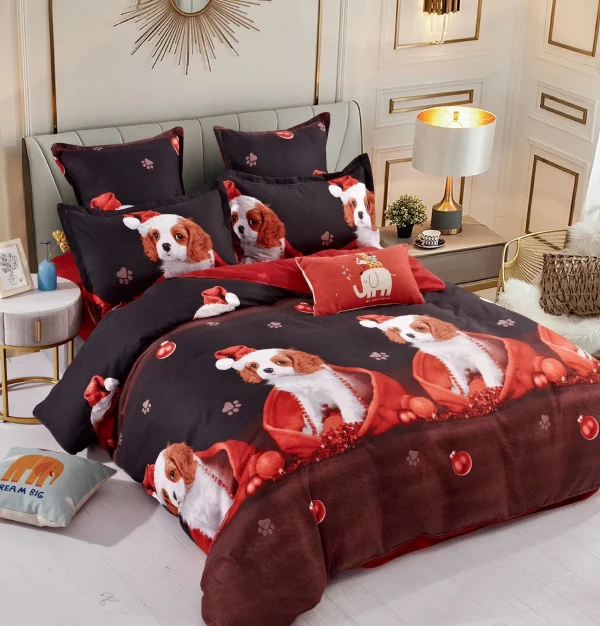 Lenjerie de Crăciun Pat Dublu cu Elastic - Bumbac Finet 6 Piese