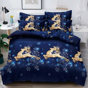 Lenjerie de Crăciun Pat Dublu cu Elastic - Bumbac Finet 6 Piese