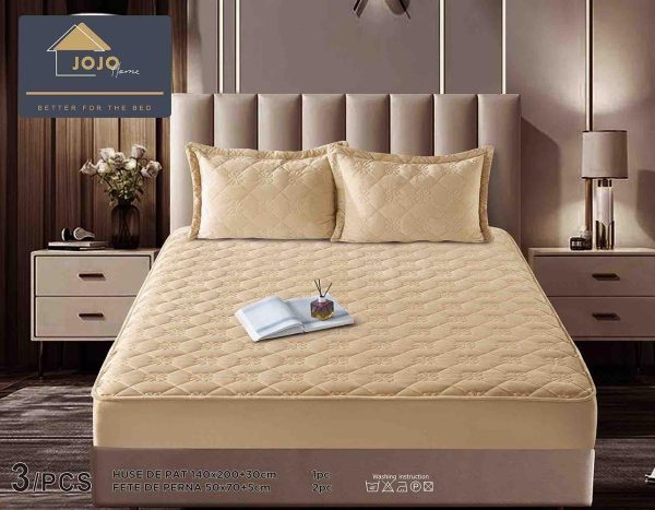 JOJTC14003 Husă Pat cu Elastic 140x200 cm tip Topper + 2 Fețe de Pernă 50x70 cm
