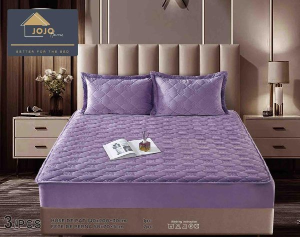 JOJTC14006 Husă Pat cu Elastic 140x200 cm tip Topper + 2 Fețe de Pernă 50x70 cm