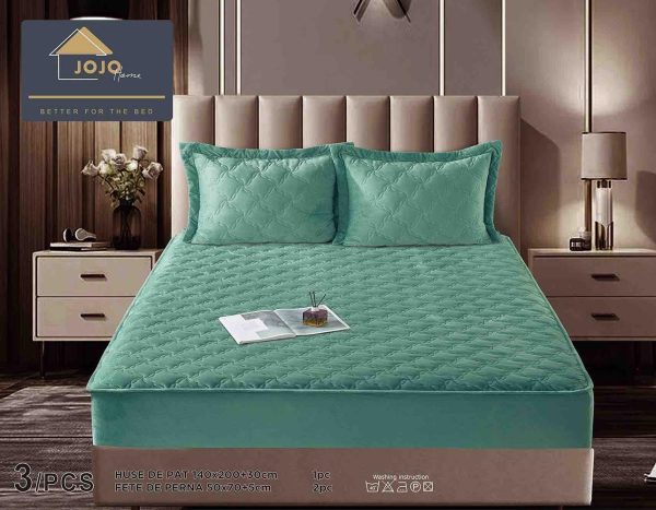 JOJTC14010 Husă Pat cu Elastic 140x200 cm tip Topper + 2 Fețe de Pernă 50x70 cm