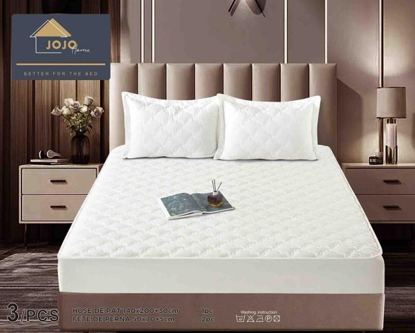 JOJTC14012 Husă Pat cu Elastic 140x200 cm tip Topper + 2 Fețe de Pernă 50x70 cm