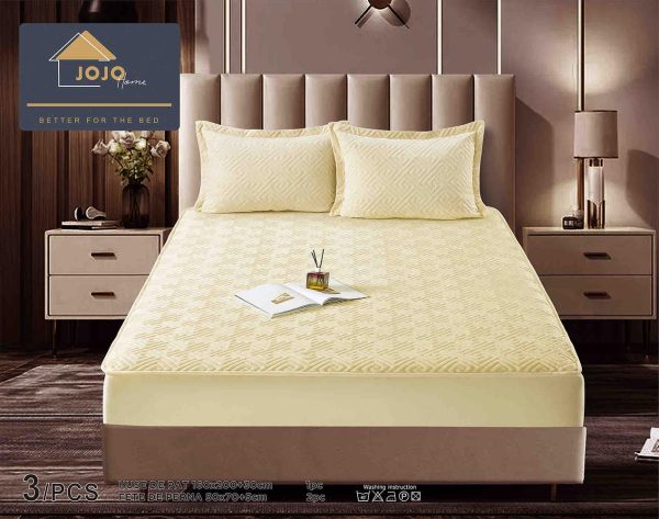 JOJTC16007 Husă Pat cu Elastic 160x200 cm tip Topper + 2 Fețe de Pernă 50x70 cm