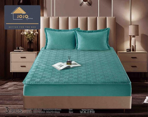 JOJTC16010 Husă Pat cu Elastic 160x200 cm tip Topper + 2 Fețe de Pernă 50x70 cm