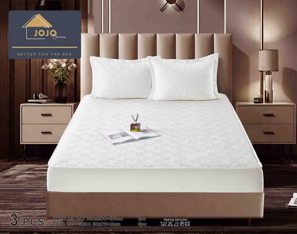 JOJTC16012 Husă Pat cu Elastic 160x200 cm tip Topper + 2 Fețe de Pernă 50x70 cm