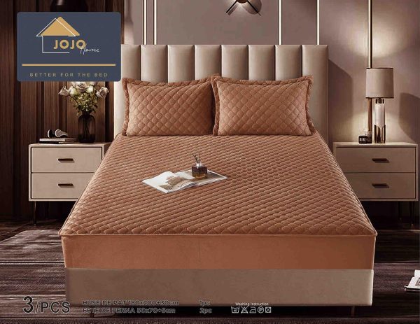 JOJTC18002 Husă Pat cu Elastic 180x200 cm tip Topper + 2 Fețe de Pernă 50x70 cm