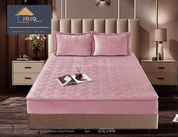 JOJTC18005 Husă Pat cu Elastic 180x200 cm tip Topper + 2 Fețe de Pernă 50x70 cm