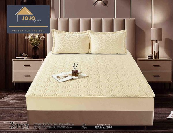 JOJTC18007 Husă Pat cu Elastic 180x200 cm tip Topper + 2 Fețe de Pernă 50x70 cm