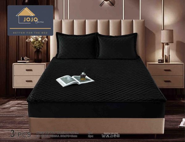 JOJTC18008 Husă Pat cu Elastic 180x200 cm tip Topper + 2 Fețe de Pernă 50x70 cm