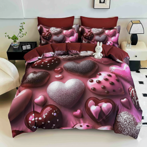 Lenjerie de pat Finet 6 piese cu elastic Imprimeu Digital 5D Inimioare