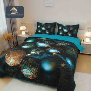 Set Cuvertura Pat Craciun 220×240 cm + 2 Fete Perna 50×70 cm 5D