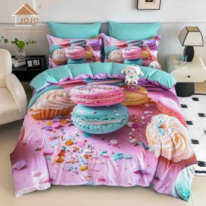 Lenjerie de Crăciun Pat Dublu cu Elastic - Imprimeu 5D 6 Piese