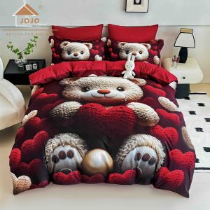 Lenjerie de Crăciun Pat Dublu cu Elastic - Imprimeu 5D 6 Piese