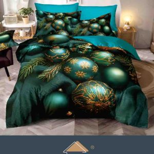 Lenjerie de Crăciun Pat Dublu cu Elastic - Imprimeu 5D 6 Piese