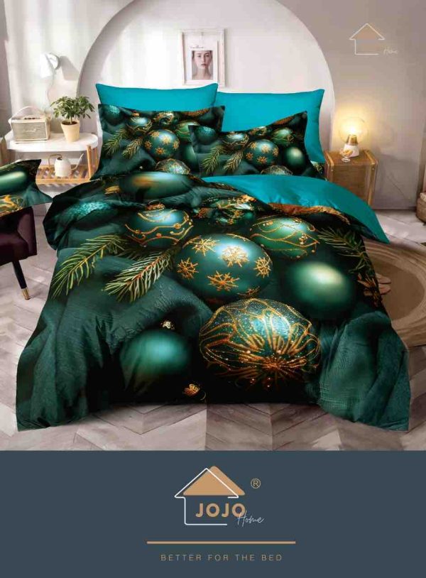 Lenjerie de Crăciun Pat Dublu cu Elastic - Imprimeu 5D 6 Piese