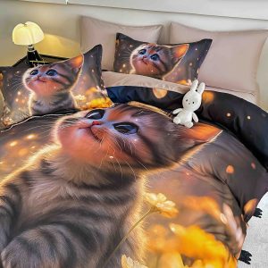 Lenjerie de Crăciun Pat Dublu cu Elastic - Imprimeu 5D 6 Piese - imagine 1