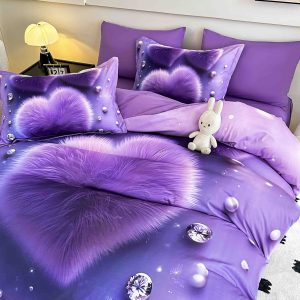 Lenjerie de Crăciun Pat Dublu cu Elastic - Imprimeu 5D 6 Piese - imagine 1