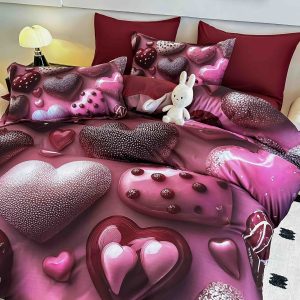 Lenjerie de Crăciun Pat Dublu cu Elastic - Imprimeu 5D 6 Piese - imagine 1