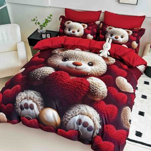 Lenjerie de Crăciun Pat Dublu cu Elastic - Imprimeu 5D 6 Piese - imagine 1