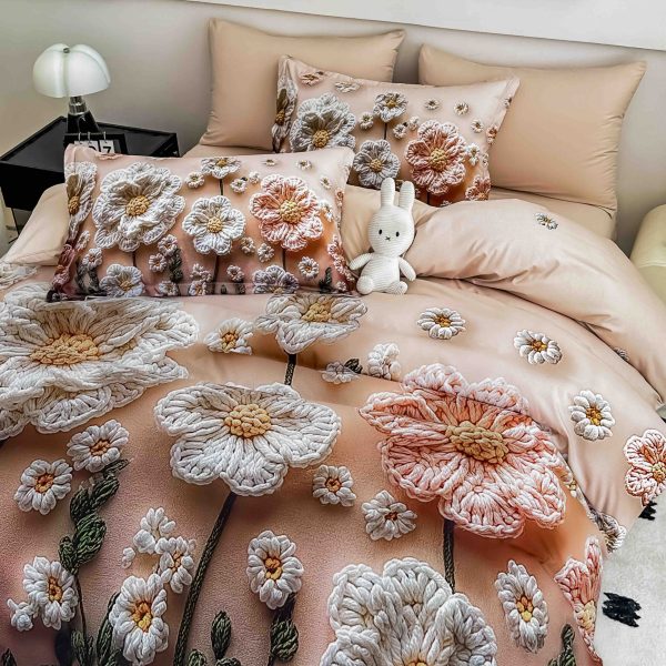 Lenjerie de Crăciun Pat Dublu cu Elastic - Imprimeu 5D 6 Piese - imagine 1