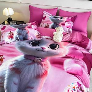 Lenjerie de Crăciun Pat Dublu cu Elastic - Imprimeu 5D 6 Piese - imagine 1