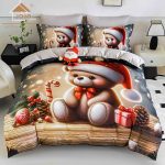 Lenjerie de Crăciun Pat Dublu cu Elastic - Imprimeu 5D 6 Piese