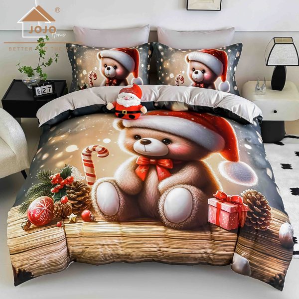 XMSE-5D-02-2-scaled Lenjerie de Crăciun Pat Dublu cu Elastic - Imprimeu 5D 6 Piese