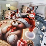 Lenjerie de Crăciun Pat Dublu cu Elastic - Imprimeu 5D 6 Piese - imagine 1