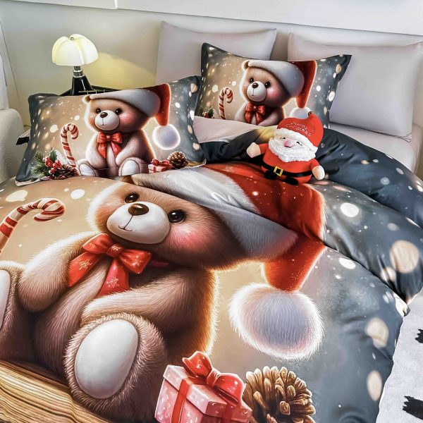 Lenjerie de Crăciun Pat Dublu cu Elastic - Imprimeu 5D 6 Piese - imagine 1