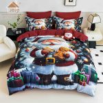 Lenjerie de Crăciun Pat Dublu cu Elastic - Imprimeu 5D 6 Piese