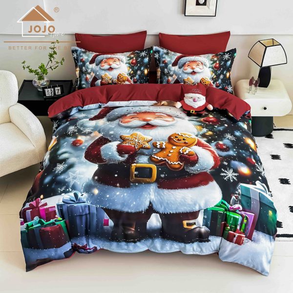 Lenjerie de Crăciun Pat Dublu cu Elastic - Imprimeu 5D 6 Piese