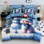 Lenjerie de Crăciun Pat Dublu cu Elastic - Imprimeu 5D 6 Piese