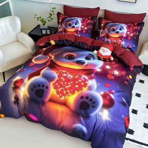 Lenjerie de Crăciun Pat Dublu cu Elastic - Imprimeu 5D 6 Piese - imagine 1