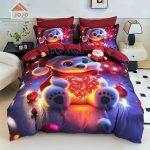 Lenjerie de Crăciun Pat Dublu cu Elastic - Imprimeu 5D 6 Piese