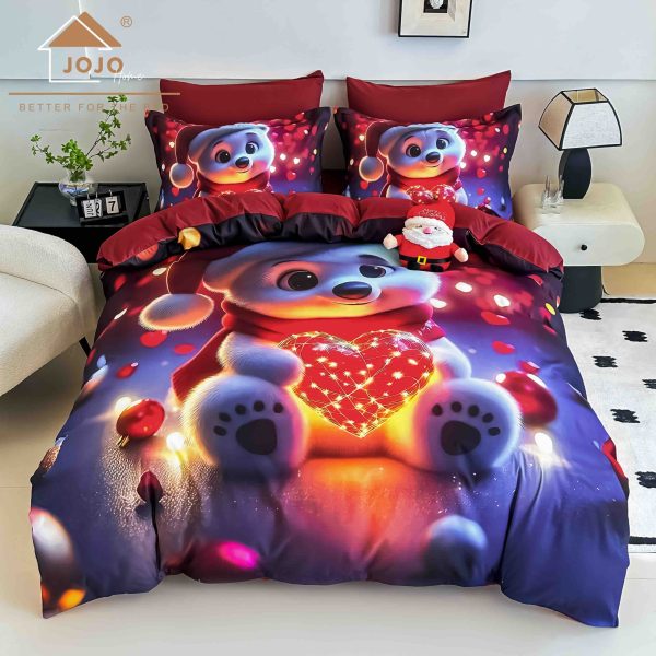 XMSE-5D-05-4-scaled Lenjerie de Crăciun Pat Dublu cu Elastic - Imprimeu 5D 6 Piese