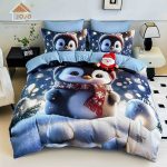 Lenjerie de Crăciun Pat Dublu cu Elastic - Imprimeu 5D 6 Piese