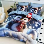 Lenjerie de Crăciun Pat Dublu cu Elastic - Imprimeu 5D 6 Piese - imagine 1